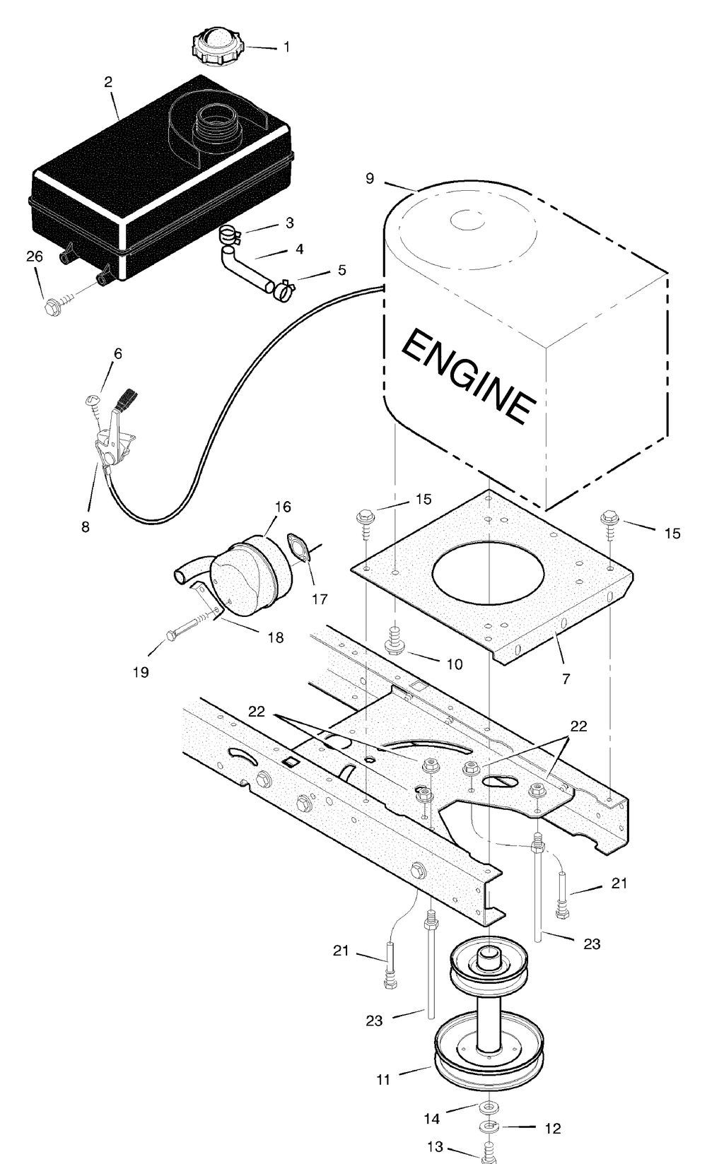 Engine Mount Diagram and Parts List for 405005X99B 2004 Briggs and Stratton Lawn Tractor